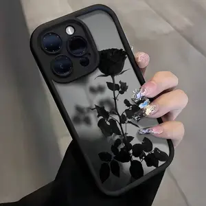 Black Rose Pattern Phone Case , Soft Silicone Tpu Protection and Shockproof for iPhone 17 Pro Max Phone Case 17 Air 16 E 15 Plus 14 13 12 11 X XS, Samsung Galaxy S26 Ultra S22 S23 FE S24 Plus S25 ULTRA FE Plus A54 53 52 36 35 34 33 Note 20 Ult Girl Floral