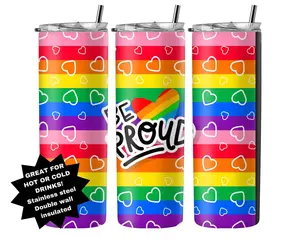 Pride Tumbler Be Proud/Pride Rainbow Tumbler /Ally 20 ounce stainless steel/insulated/with slide top lid and reusable straws Drinkware Flasks Beverage Bottled Multicolor Portable Mug