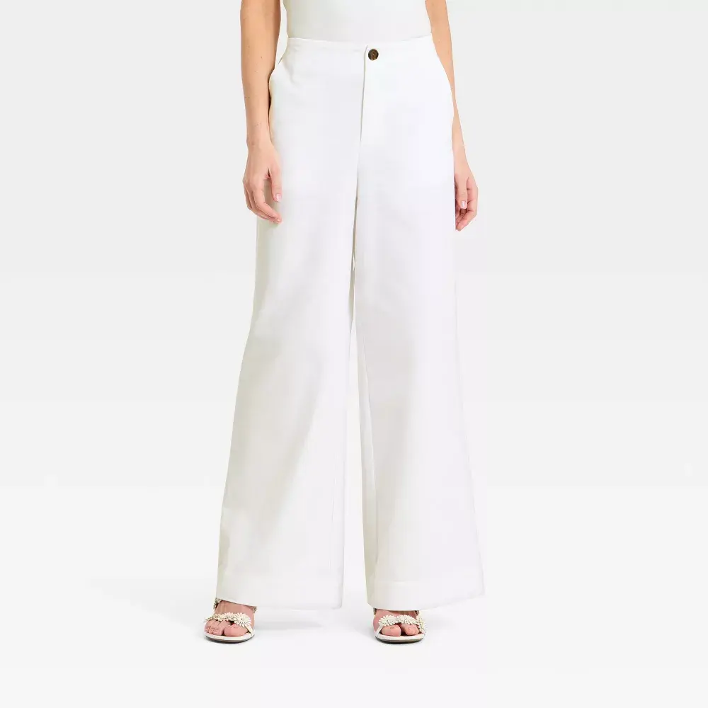 A New Day Women's Mid-Rise Wide Leg Faux Linen Trousers