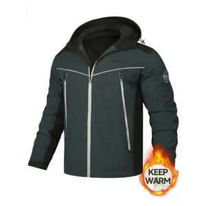 [Windproof Warm Ski Jacket] EVIL WOLF Windproof Thickened Warm Men's Winter Ski Jacket - Hooded, Long Sleeve, Regular Fit, Zipper Closure, Polyester 100%, Casual Outdoor Mountain Wear with Pockets