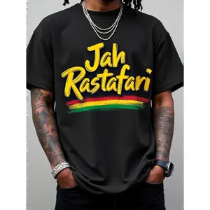 Men's Ethiopian Flag Rasta Cotton T-Shirt - Green/Yellow/Red, Judah Symbol & Jah Rastafari Print, Soft Relaxed Fit Crew Neck Short Sleeve Tee for Reggae Fans, Heritage Apparel Casual Streetwear Crewneck Menswear Tshirt graphic tee