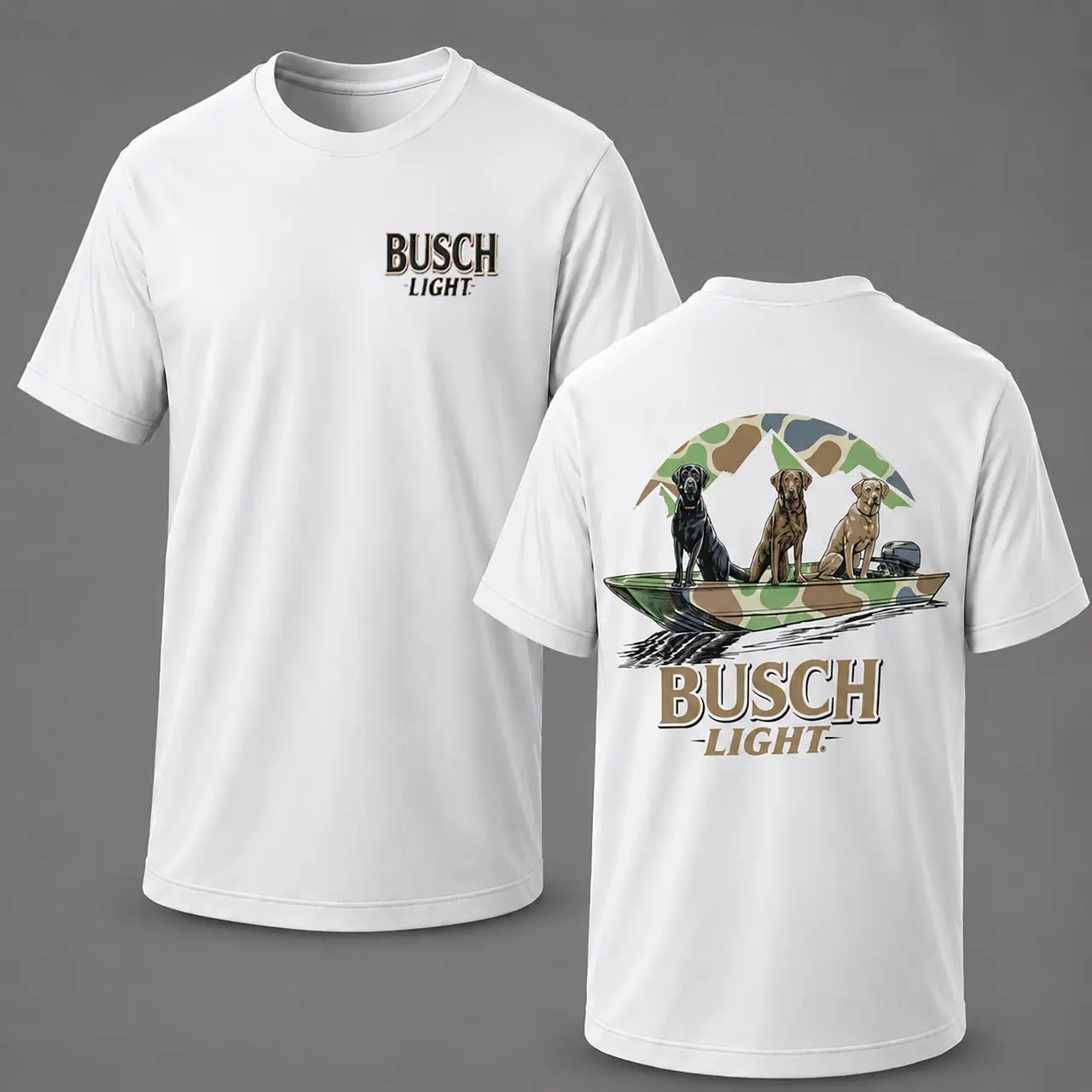 Unisex Cotton T-Shirt Busch Light Hunting Dogs T-Shirt, Vintage Duck Boat Graphic Tee, Outdoor Hunting Shirt for Men, Retriever Dog Lover Gift, 100% Cotton Casual Hunting Apparel