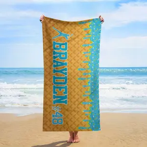 Personalized Baseball Beach Towel for Boys Kids, Custom Name and Number Microfiber Pool Towel, Large Sand Free Quick Dry Beach Blanket, Waffle Drip Design, Baseball Team Gift for Youth Players