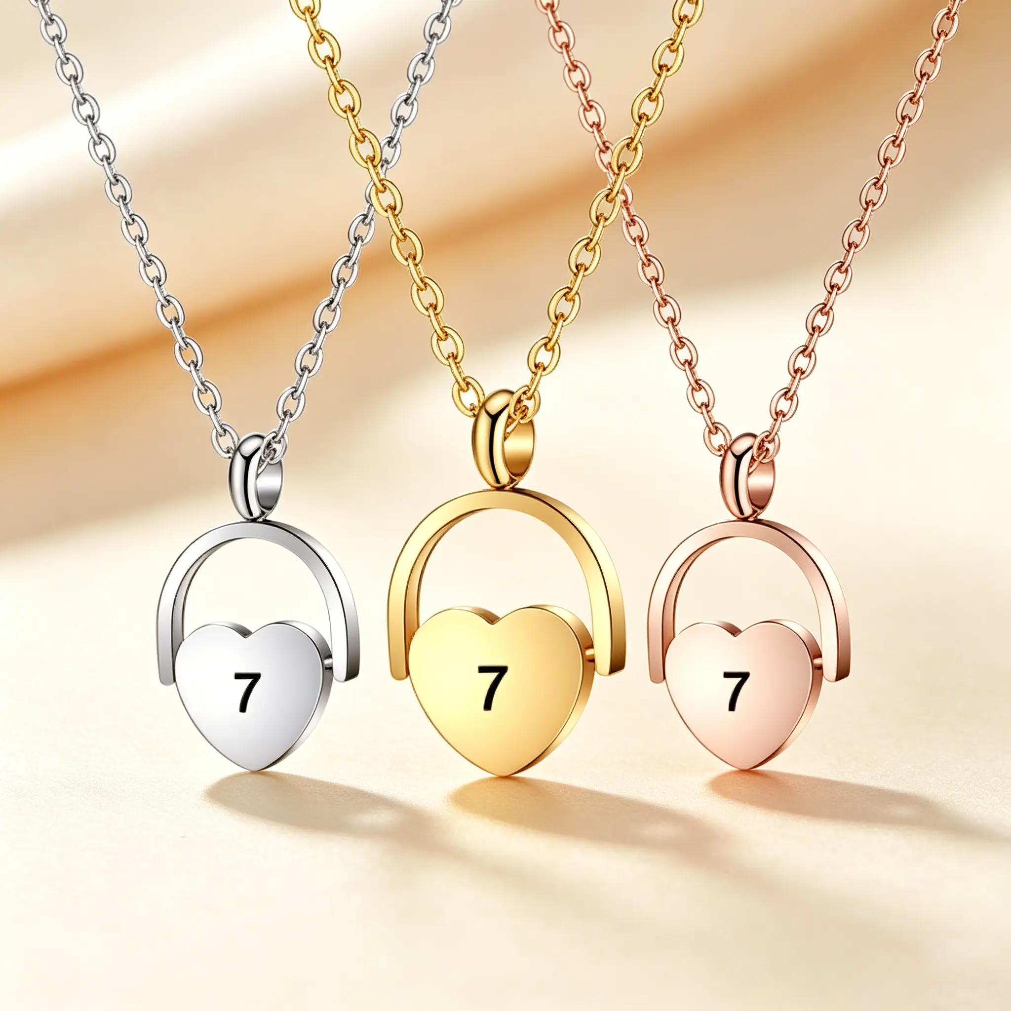 Women's Dainty Swivel Chain Heart Pendant Necklace - 7-Digit Lucky Symbol, Silver/Gold/Rose Gold Metal Coating, Casual Wear Jewelry, Anniversary Gifts, Titanium Steel, Chain Jewelry Necklaces