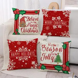 Christmas Themed Pillow Case, 4 Counts/set Square Throw Pillow Cover without Filler, Household Decoration Supplies for Home Living Room Bedroom