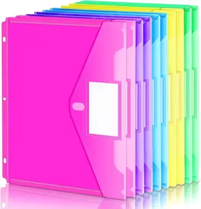 Binder Pocket, 10 Pack Super Heavyweight Poly Binder Pocket with Hook and Loop Fasteners Closure, Binder Folders Side Loading, 3 Ring Binder Pocket, Letter Size, Assorted Colors