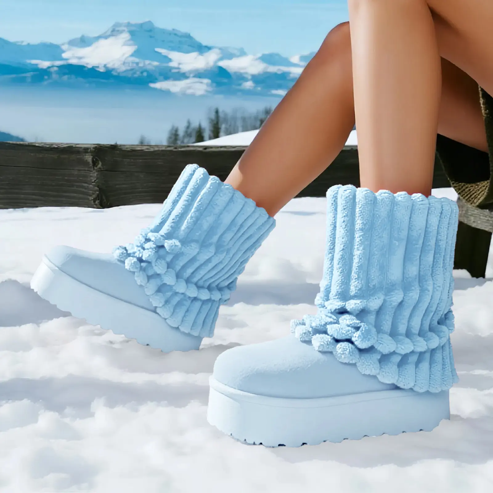 HISQIM Women's Suede Platform Ankle Boots, Pull On Winter Shoe with Warm Plush Fur Lining, Breathable Outdoor Footwear with an Anti-Slip Raised Heel