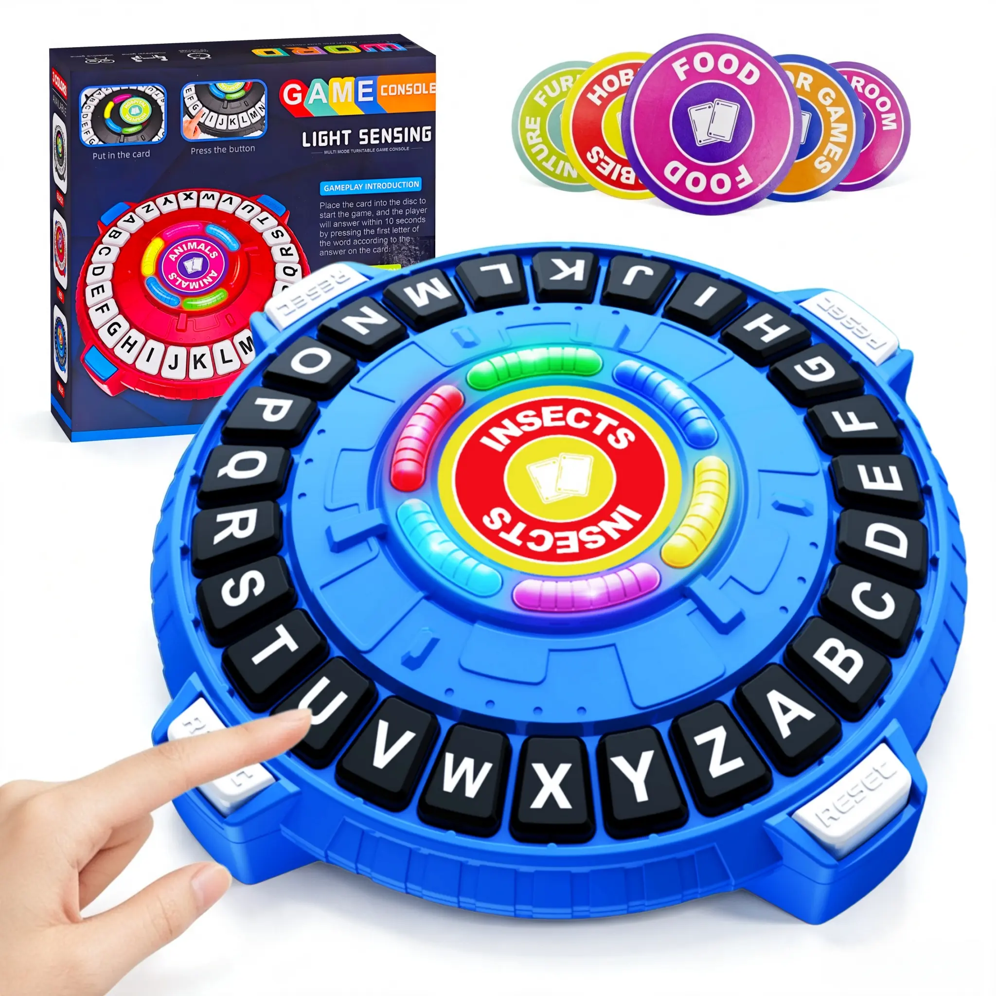 Ekobyte Light-Sensing Word Game Family Board Game with 3 Game Modes + Timed Challenges, Fast-Paced 26-Letter Timed Challenge Game, Includes 40 Double-Sided Category Cards, Family Board Game and Party Game for Kids and Adults, Supports 2–6 Players, Ages 3+