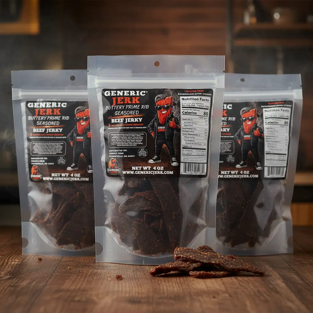 3 Pack Generic Jerk Buttery Prime Rib Seasoned Beef Jerky | Naturally Wood Smoked | 4 oz Premium Protein Snack