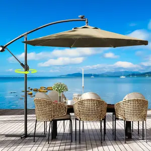 GARVEE 10FT Offset Umbrella with Cross Base, Fade Resistant Canopy Large Patio Umbrella with 360-degree and Rotation Infinite Tilt for Deck Pool Garden Backyard (Beige)