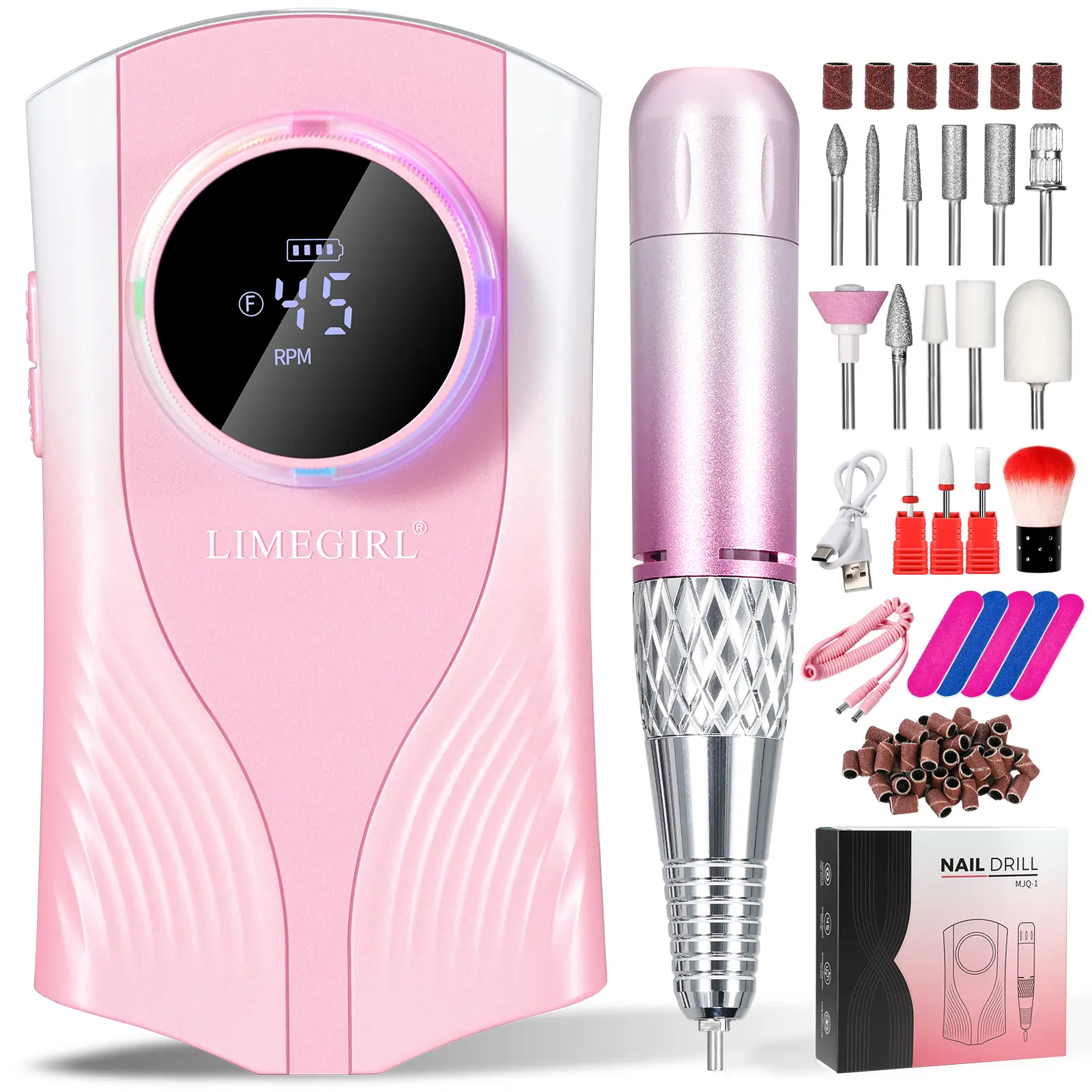 Professional Electric Nail Drill Set, 45,000 RPM Cordless Manicure Machine for Gel Removal, Portable with 13 Bits for Home/Salon Use, Rechargeable, Multiple Bits