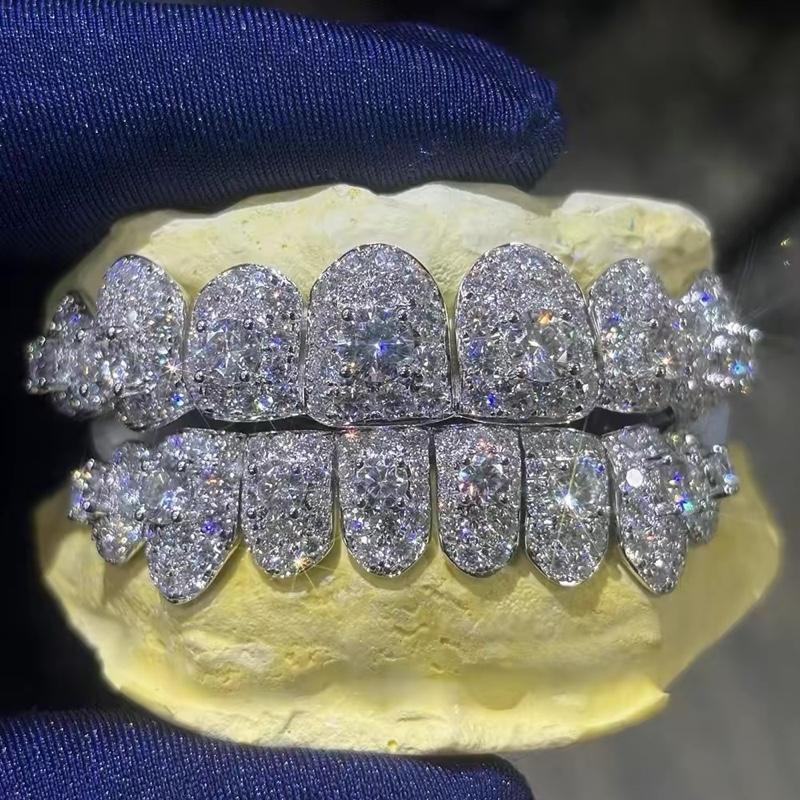 925 Sterling Silver Jumbo center stone Custom Moissanite Perm Cut Grillz