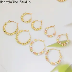 18K Gold Plated 925 Sterling Silver Posts Beaded Huggie Hoop Earrings for Women - Lightweight Gold Hoop Earrings