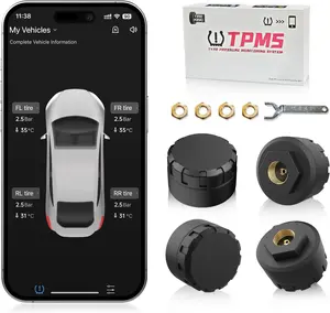 Moman RV Tire Pressure Monitoring System Set of 4 Car TPMS Sensors Real-Time Alerts Wireless Sensor for iOS & Android