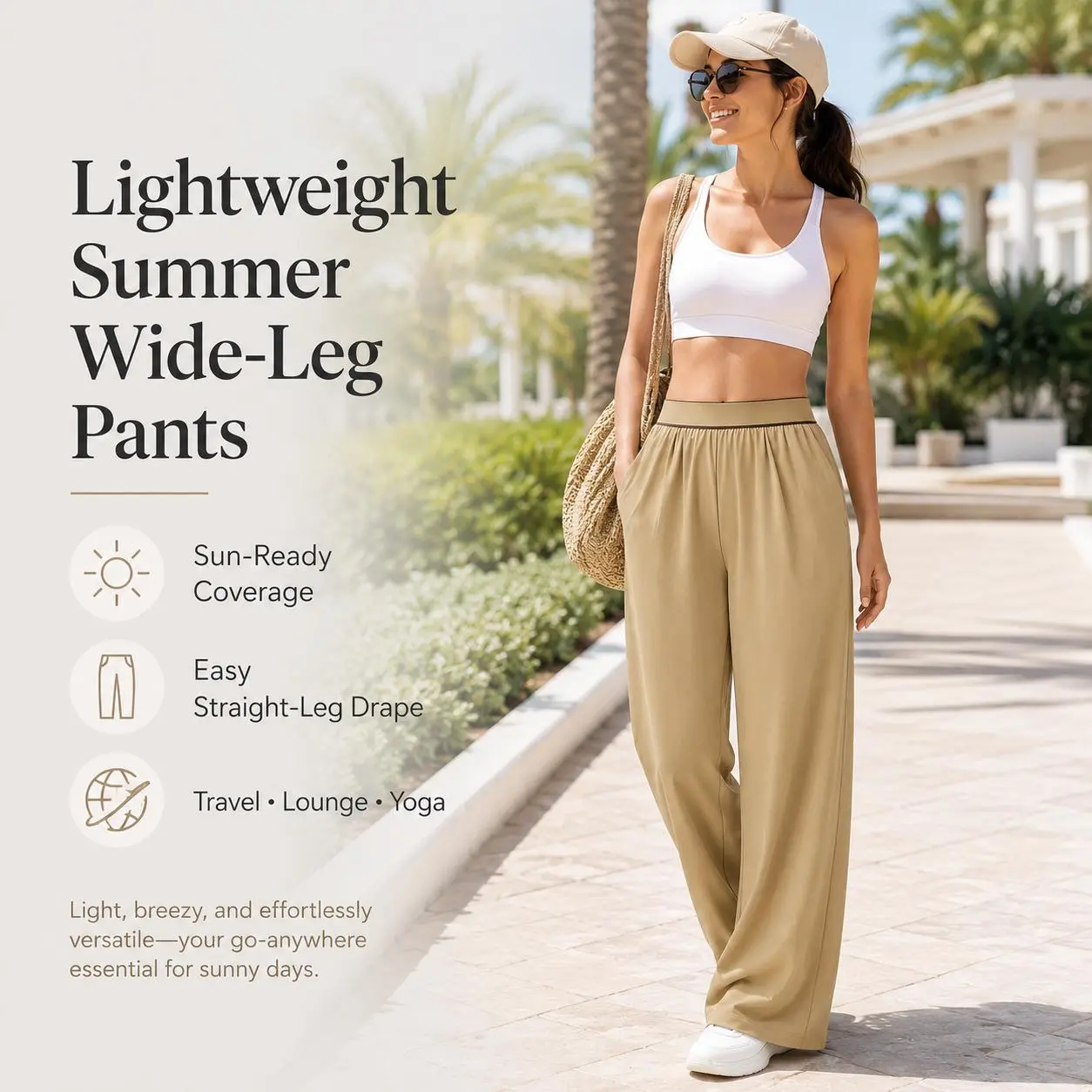 Women’s High Waisted Wide Leg Lounge Pants with Pockets – Lightweight Stretch Casual Yoga Workout Travel Pants Casual Trousers Casual Comfy Pocket