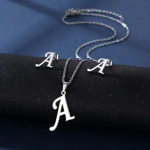 [Limited time event] New style personality temperament exquisite 26 letter necklace earrings set color retention smooth clavicle chain accessories simple fashion advanced