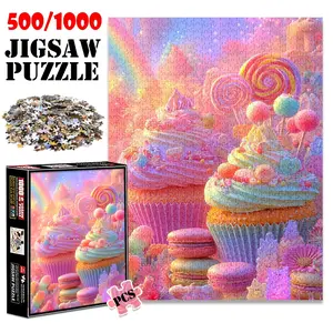 1pc 1000 piece adult puzzle 70x50cm Colorful Cupcakes with Lollipops and Macarons in a Dreamy Scene 500 pieces paper jigsaw puzzle suitable for DIY creative games for adults and families, birthday a