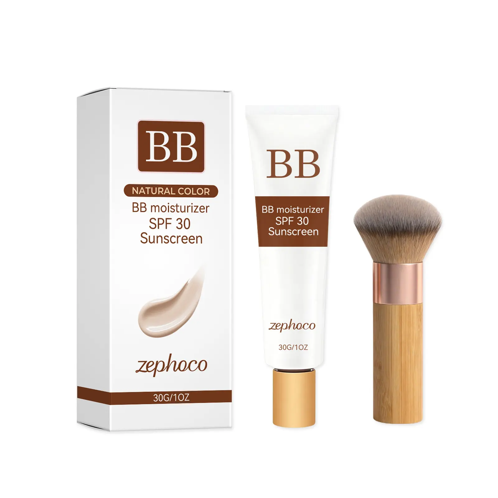 BB Blur Tinted Moisturizer, SPF 30 BB Tinted Moisturizer Cream, Instantly Hydrates Full Coverage with Brush, Creates Matte Effect (Natural)