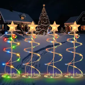 Christmas Tree Outdoor - 4 Pack Spiral Christmas Tree Pathway Lights Waterproof - Multicolor Spiral Lighted Xmas Trees Lights for Outside Garden Yard Porch, Christmas Decorations