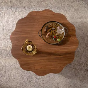31.5" Irregular Coffee Table for Living Room, MDF Modern Nesting Imitation Wood Grain Coffee Table with Open Storage, Sturdy & Easy to Assemble, Suitable for Bedroom, Office, Lounge, Walnut