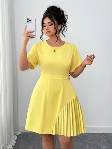 Plus Size Elegant Simple Fitted Ruffled Dress, Women's Fashion Long Sleeve A-Line Maxi Dress, Casual Spring & Fall
