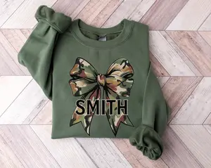 Custom Military Name Bow Sweatshirt, Military Wife Girlfriend Gift, Deployment Gift