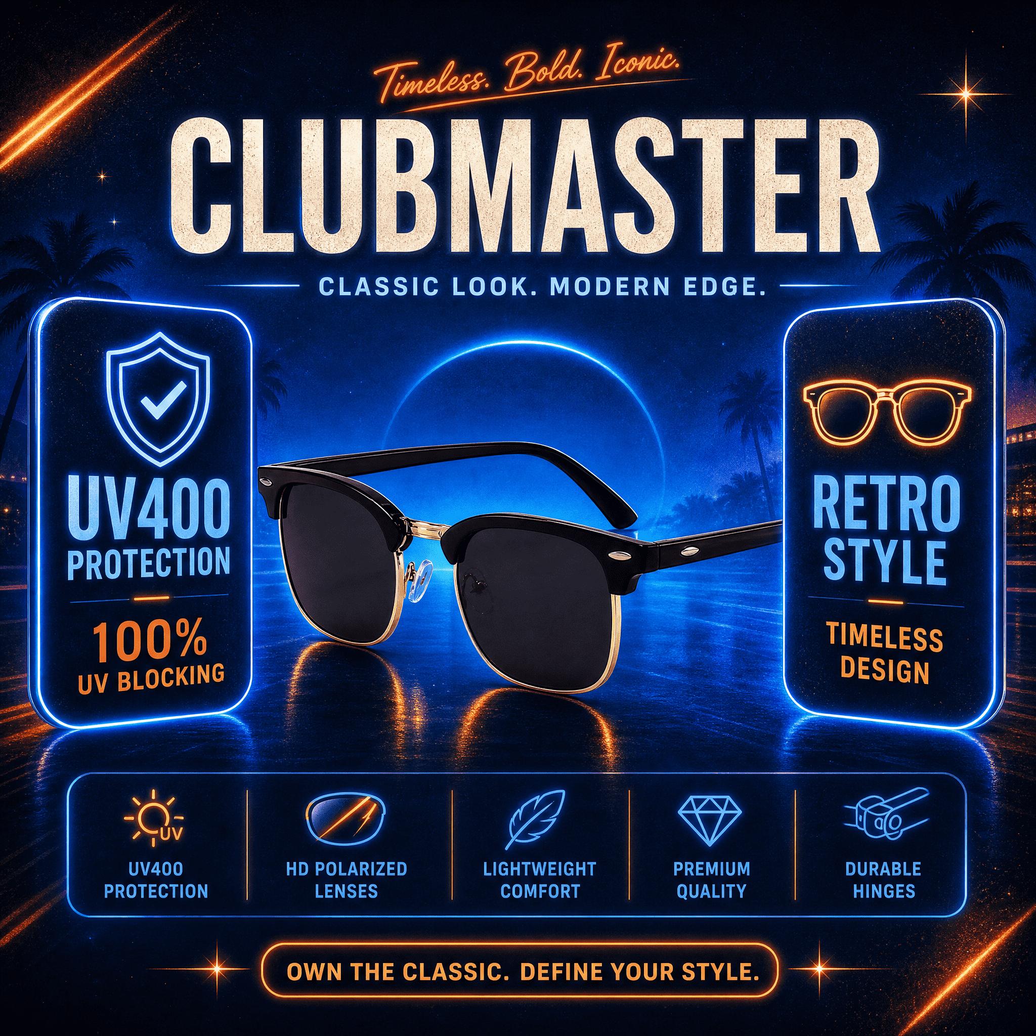 Iconic Clubmaster Sunglasses UV400 Certified, Lightweight,Universal Fit for All Face Shapes, Multiple Lens Options