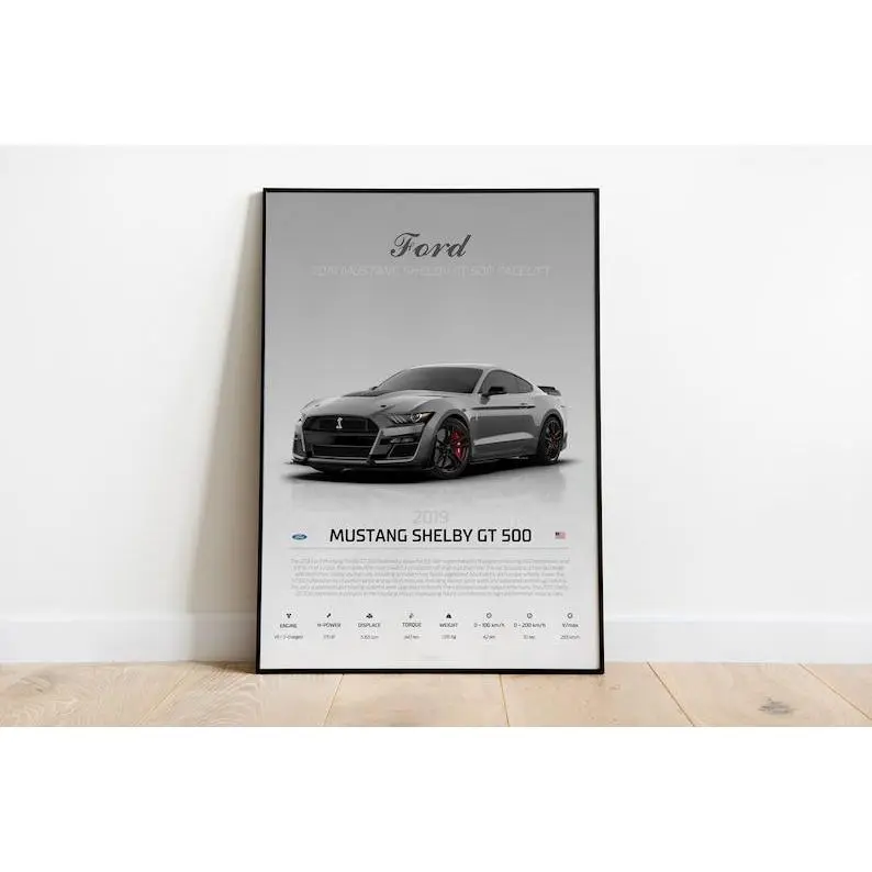 2019 Ford Mustang Shelby GT500 Muscle Super Sportscar Artistic Photo Wall Art - Bordered Paper Single Print, Multi-Size (11x17,12x18,16x24,24x24) Home Decor Poster with Shipping Tube