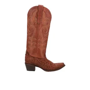Circle G Womens Fish Embroidered Snip Toe Pull On  Casual Boots Knee High Low Heel 1-2" - Brown