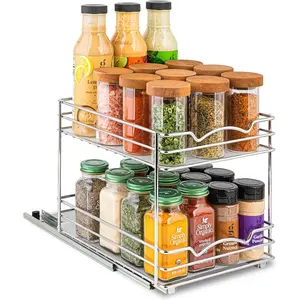 Pull Out Cabinet Organizer for Spices, Cans - Heavy Duty with Lifetime Limited Warranty- Pull Out  Rack- Cabinet Pull Out Shelf for Cans,Dishes, Etc, 8-1/2"W x10-3/8"Dx8-7/8"H, Chrome