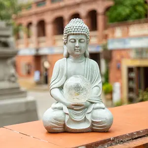 New 1pcp Solar-Powered Buddha Statue With LED Light, Resin Garden Sculpture, Outdoor Balcony Yard Decor, Rustic Artistic Buddhism Figurine, Automatic Illumination At Dusk, For Yard Lawn Home Decor, Housewarming Gif