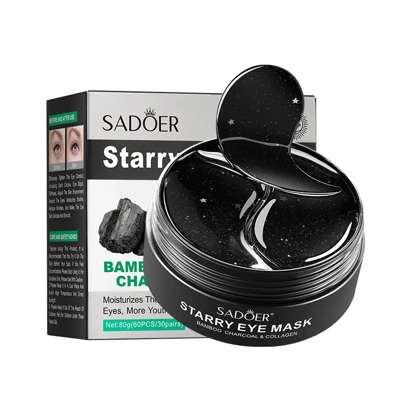 60PCS SADOER Bamboo Charcoal Starry Gel Eye Mask, Collagen Under Eye Patches for Dark Circles, Hydrating Moisturizing Anti Aging Eye Skin Care, Moisturizer, Hydrate