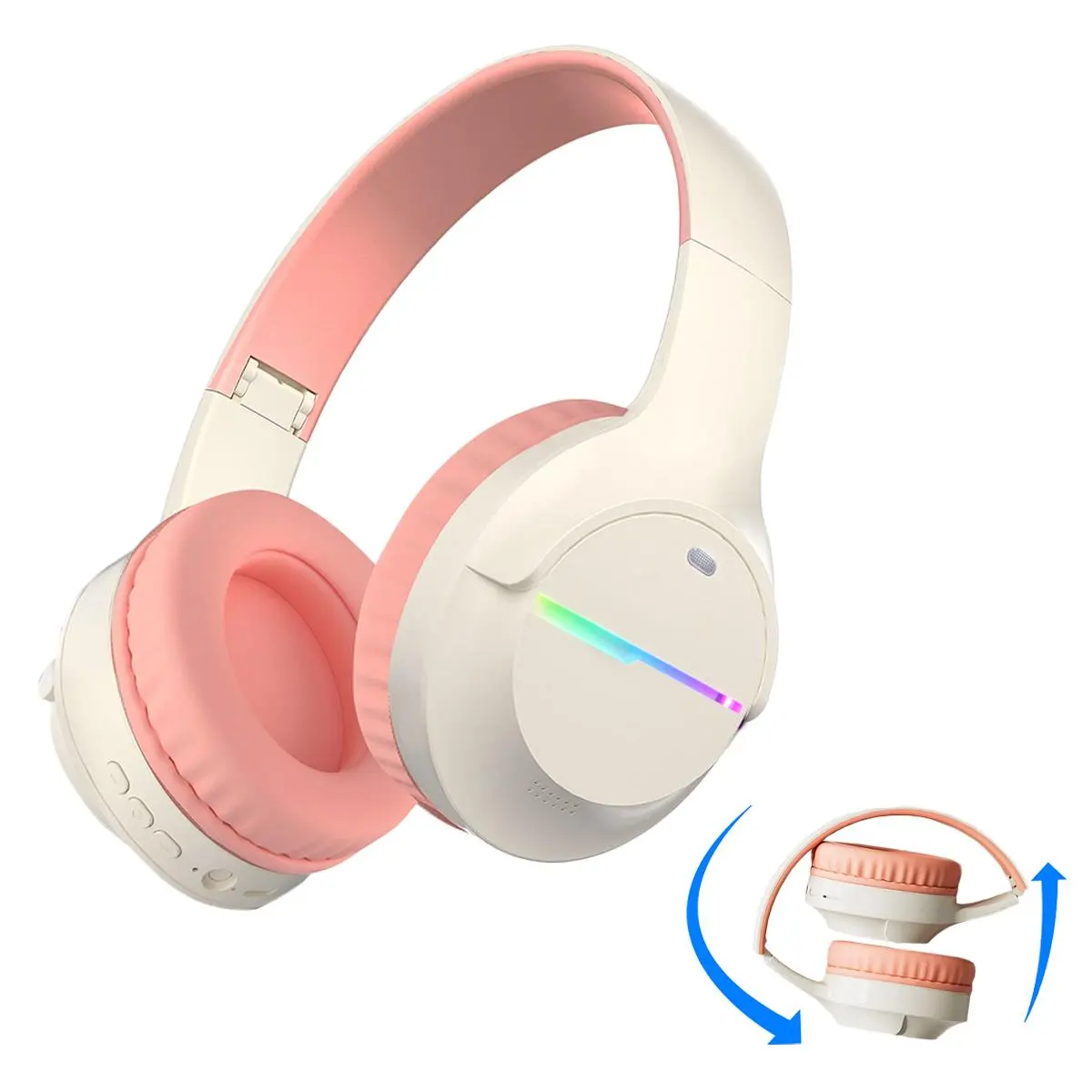 Kids Bluetooth Headphones, Kids Headphones Wireless with LED Light Up, Built-in Mic, Over-Ear Bluetooth 5.3 Headphones for School Travel iPad Tablet 6-18 Years Boy Girl