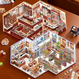 4 Sheets Ultra Large 3D Stereo Scene Stickers, Stress Relief Miniature Scenery Decals, Mood Calming Stickers, DIY Craft Puzzle, Scrapbook Materials, Diary Accessories, Creative Stationery Stickers, Art Stickers