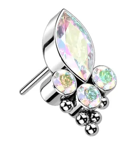 Duchess Beaded Rainbow Aurora CZ Titanium Threadless Top