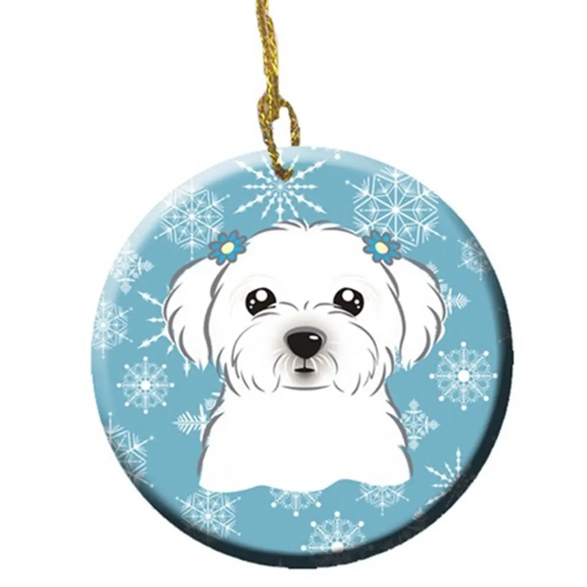 Snowflake Maltese Porcelain Ornament - 2.81 in. Diameter Christmas Home Supplies, Heirloom Holiday Gift