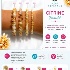 Citrine Bracelet, Natural Citrine Crystal Bracelet, Abundance Bracelet, Prosperity Crystal Jewelry, 4mm 6mm 8mm 10mm