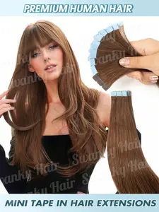 12 16 20 Inch Real Human Hair Tape in Extensions, 10pcs/pack Mini Invisible Salon Hair Extension, Natural Look and Easy Application