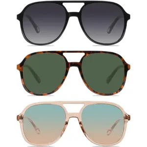 Retro Square Aviator Sunglasses for Womens Mens Vintage 70s Double Bridge Sun Glasses