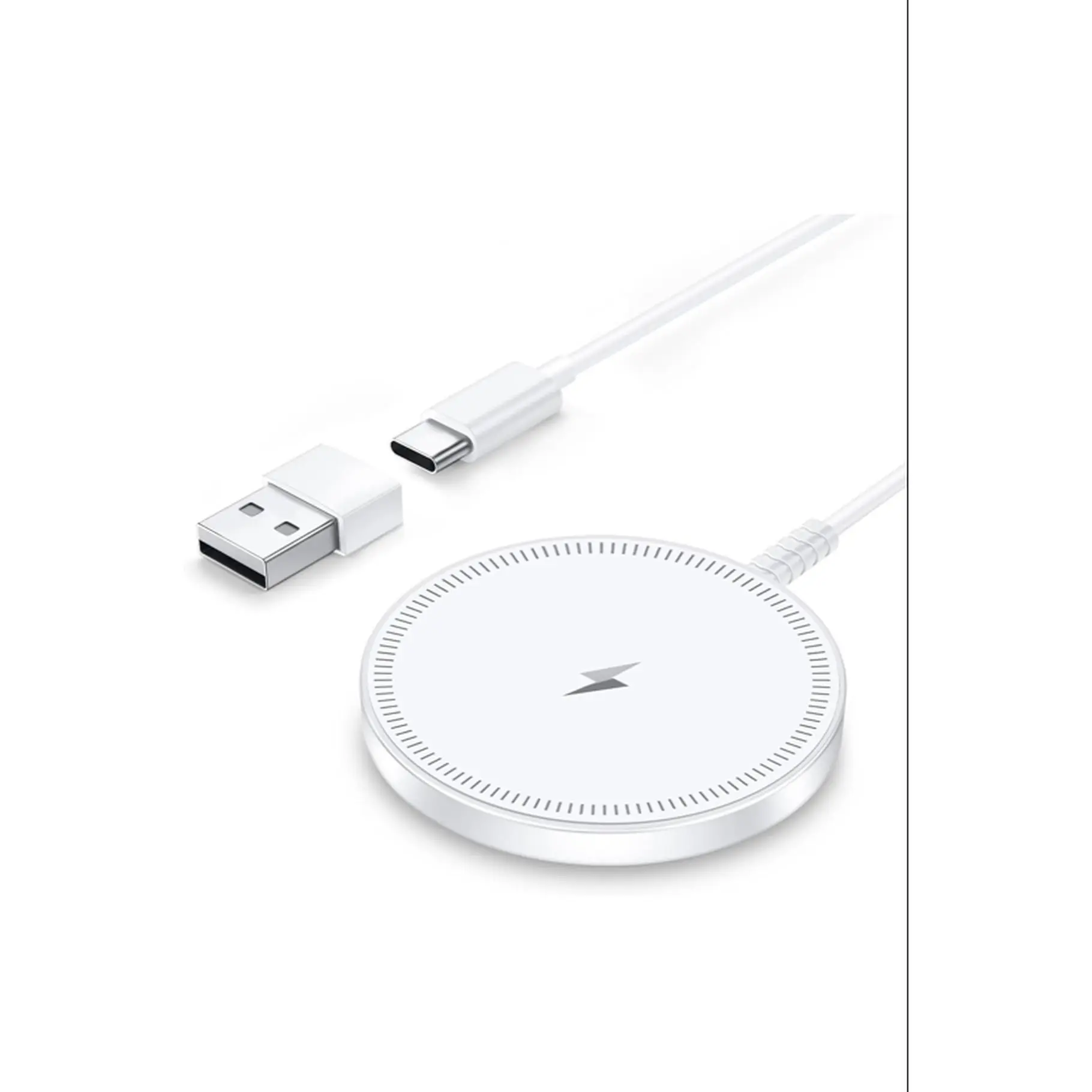White USB-C to USB-A Charging Cable with Lightning Symbol for Fast and Efficient Charging