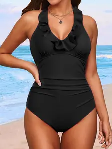 Deep V Ruffled one-Piece Swimsuit