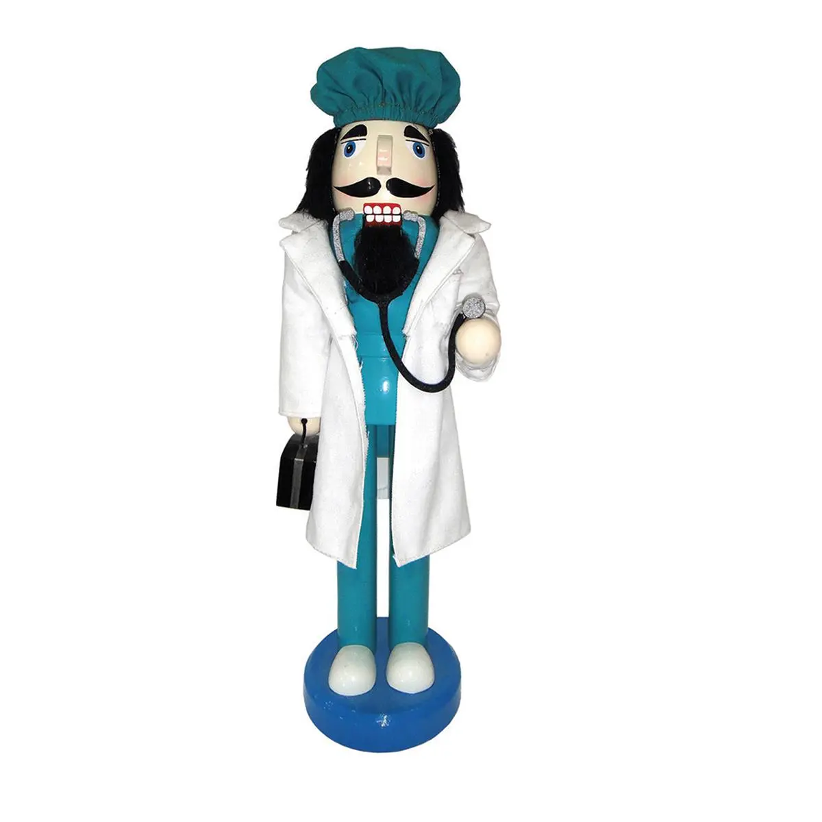 212 MAIN 14-In Wooden Christmas Nutcracker Ornament, Doctor Theme with Stethoscope Detail, Santa's Workshop Festive Home Decor