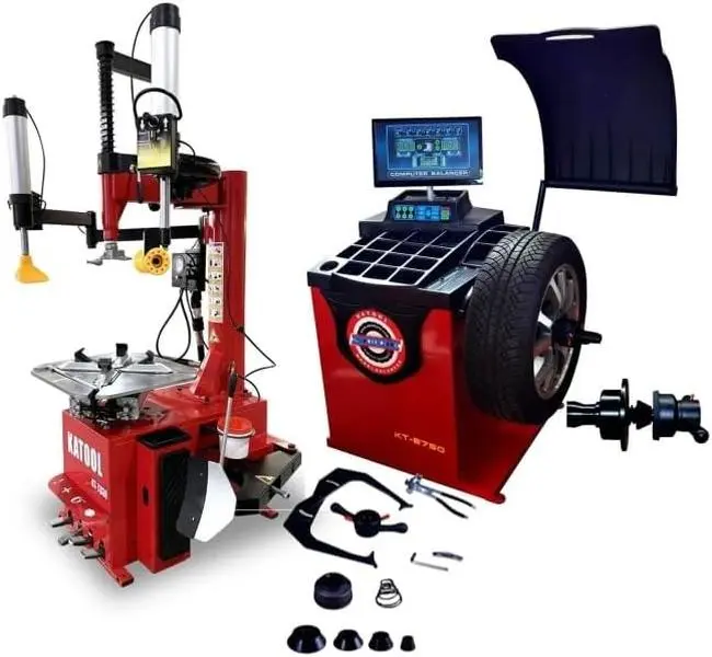 KATOOL Tire Changer and Balancer Combo,KT-T830+KT-B750 Tire Auto Repair Machine Kit Double Arm, Bead Blaster, Rim Diameter14''-24''1 Year Full Warranty