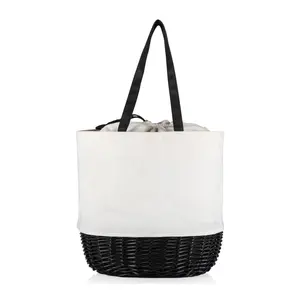 Picnic Time Coronado White Canvas and Willow Basket Tote