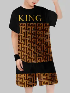 Men's Summer Casual Short Sleeve Shorts Set Outfit, Loose-Fitting Two-Piece, Random Print Design, Fitted Style for Daily Wear