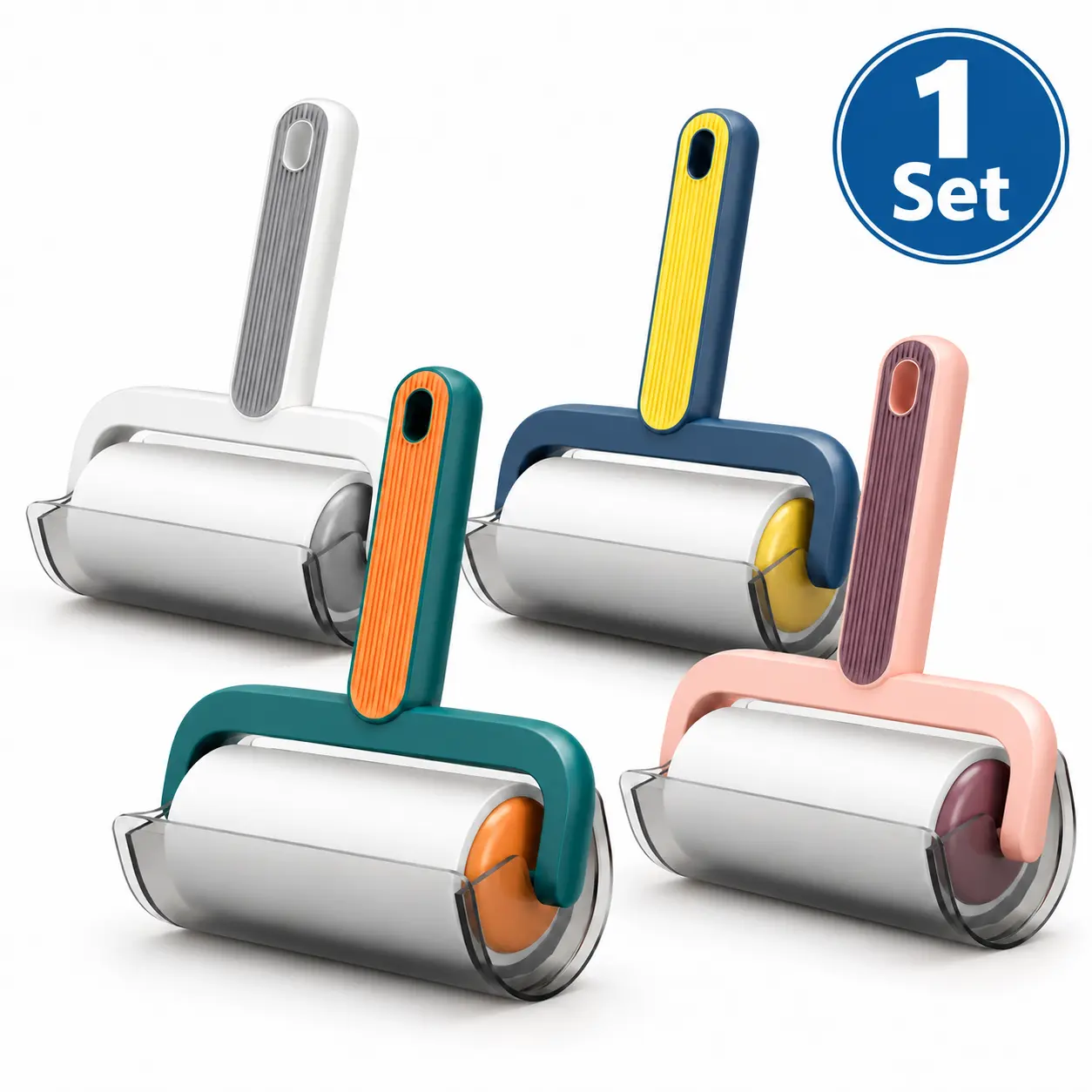 Lint Roller for Pet Hair, 55 Sheets Sticky Lint Remover with Reusable Handle and Protective Cover, Easy Tear Adhesive Roller for Clothes, Couch, Furniture, Bedding, Car Seats, Dust and Fuzz Removal, 1 Set