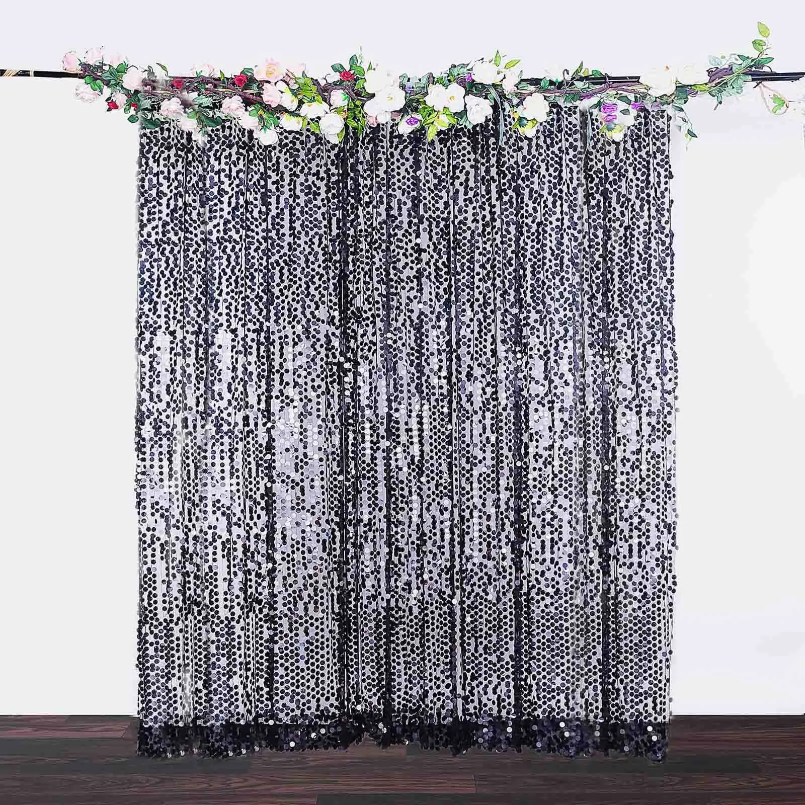 Black Sequins Backdrop - 8ftx8ft 1-Piece Payette Sequin Drape Curtain Banner, Hangable Panel, Non-Washable Decor for Wedding Party, Room Divider, One-Piece