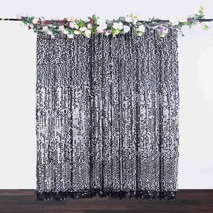 Black Big Payette Sequin Backdrop Drape Curtain, Photo Booth Event Divider Panel - 8ftx8ft