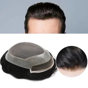 US Stock Mens Toupee Hair Pieces Durable Silk Fine Monofilament Hair Systems For Men Mono Center with Poly Coating Around Men Hair Replacement