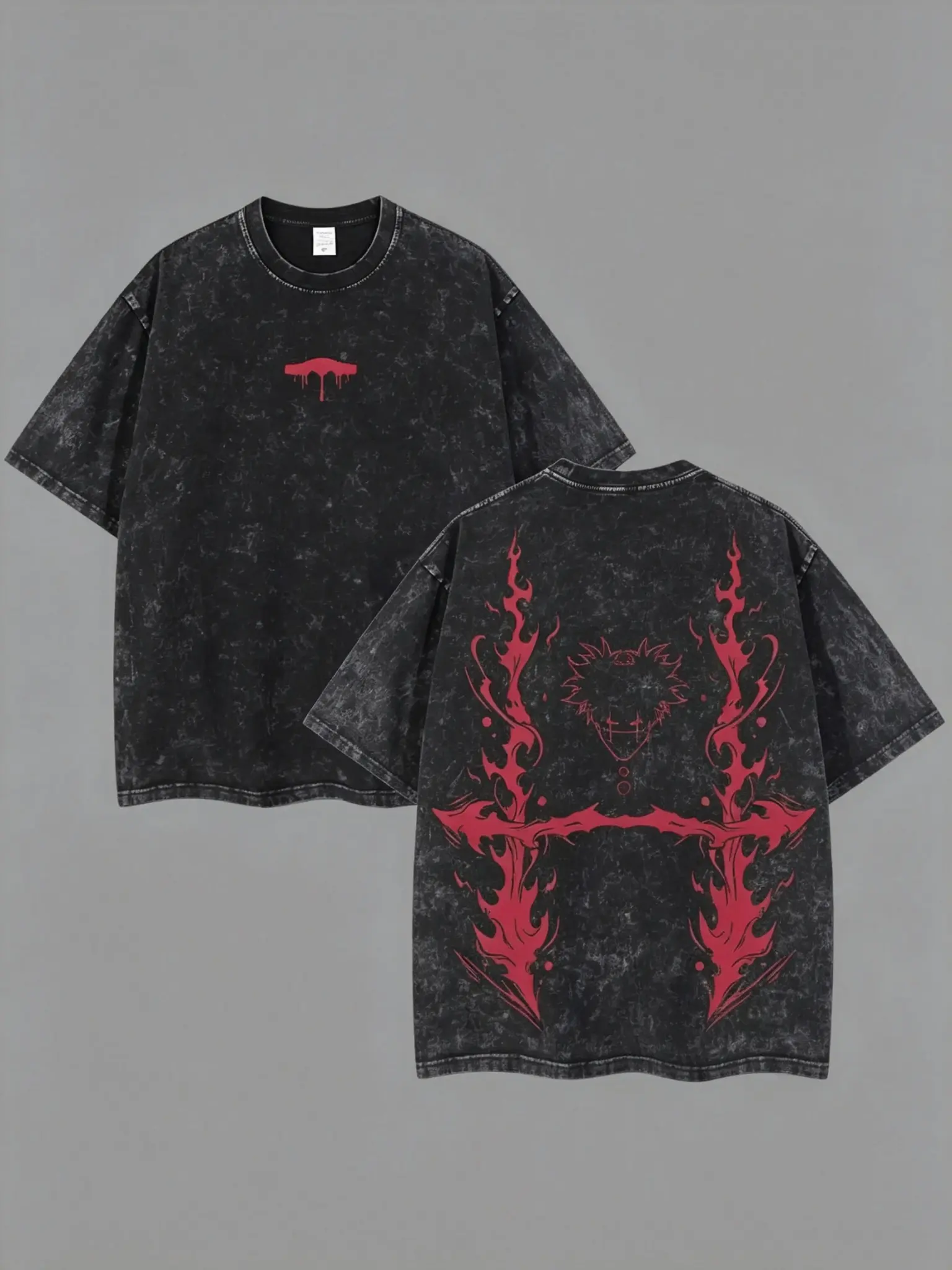 Menswear Jujutsu Kaisen Choso X Cursed Womb Classic Cotton Round Neck Apparel - Retro Double Printed Oversized Washed T-Shirt Unisex Vintage Relaxed Fit Stylish Streetwear